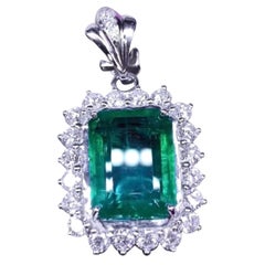 AIG Certified 14.00 Ct Zambian Emeralds  3.40 Diamonds 18K Gold Pendant
