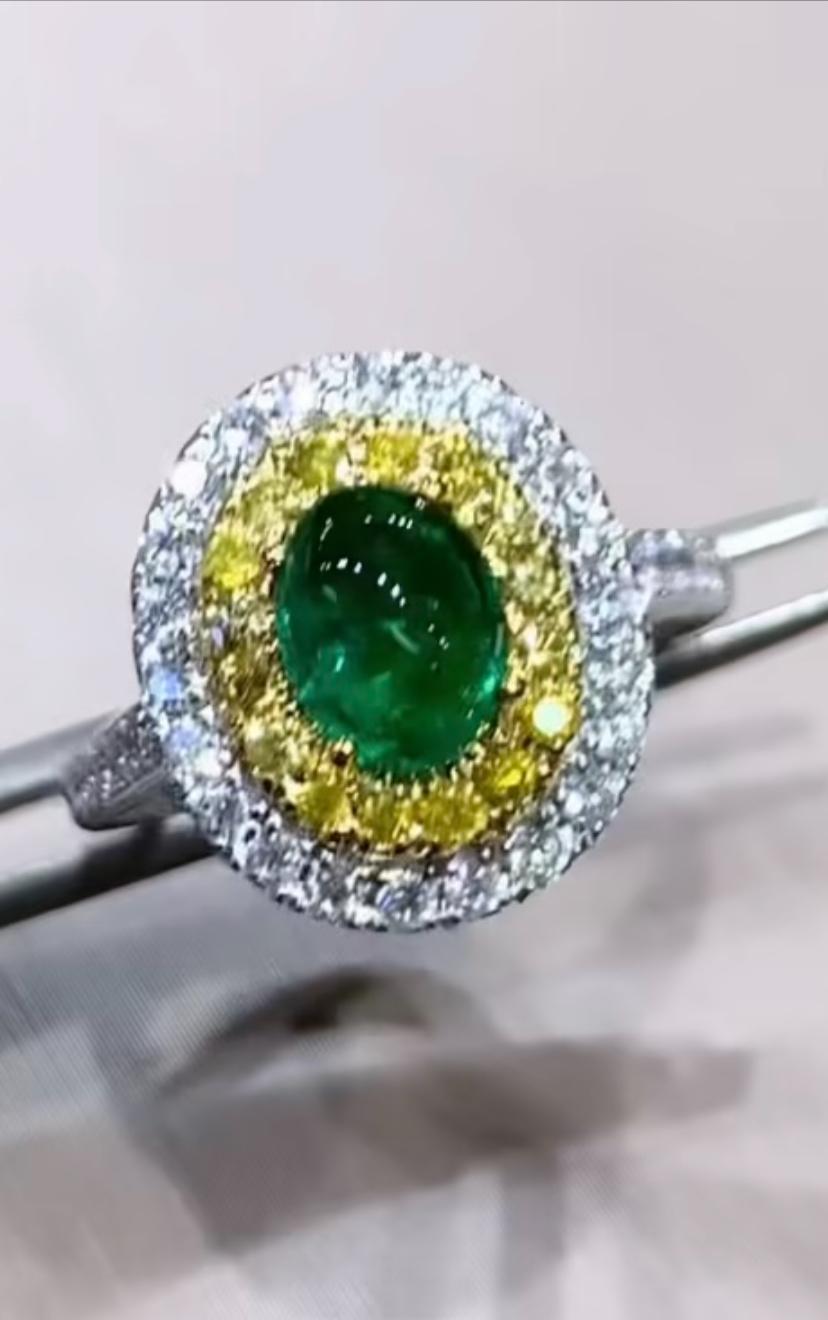 Featuring dazzling emeralds ,vibrant yellow diamonds , and scintillating white diamonds , it exudes opulence and refinement , a very refined design.
Ring come in 18k gold with a Natural Zambian Emerald , in spectacular vivid green, in perfect oval