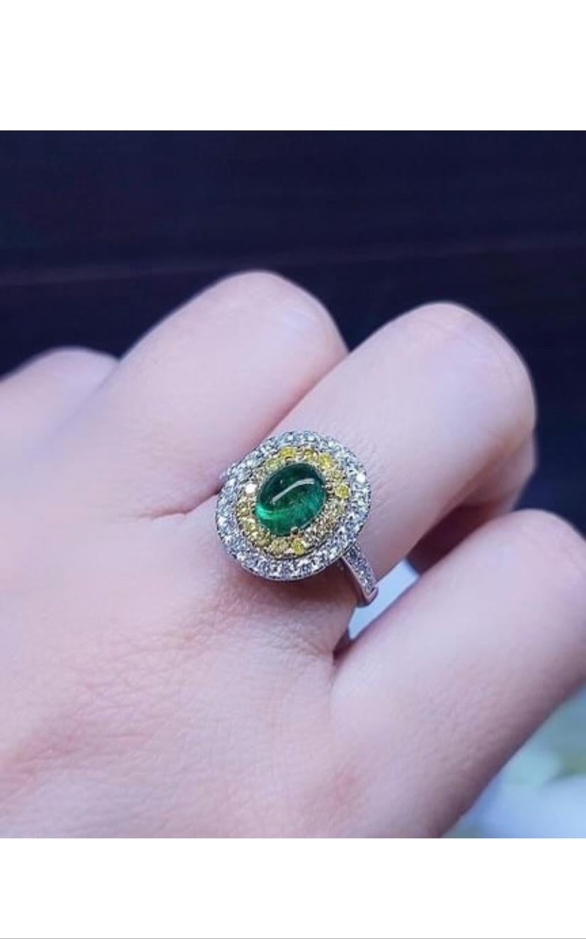 AIG Certified 1.43 Carats Zambian Emerald  1.08 Ct Diamonds 18K Gold Ring  For Sale 2