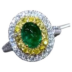 AIG Certified 1.43 Carats Zambian Emerald  1.08 Ct Diamonds 18K Gold Ring