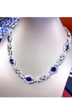 Collier en or 18 carats certifié AIG, saphir de Ceylan 14,40 carats et diamant naturel 6,60 carats