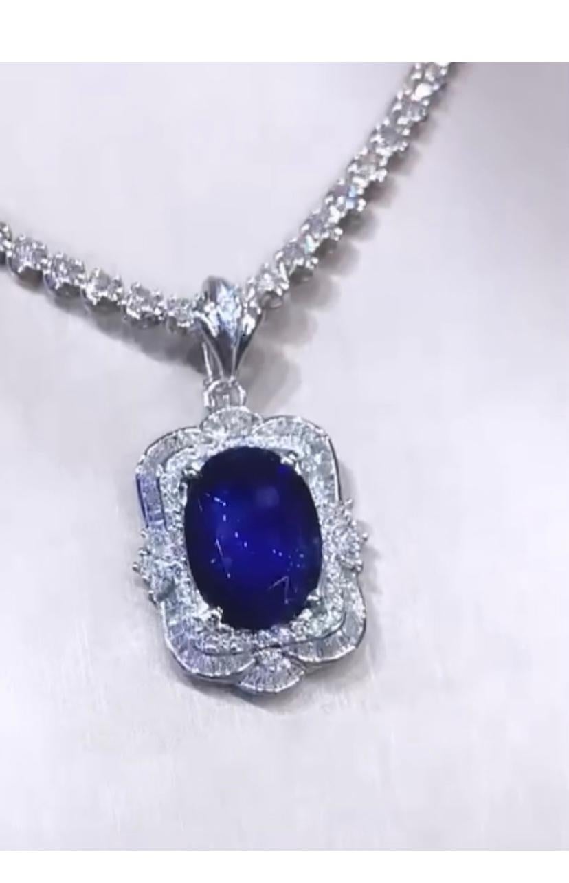 Oval Cut AIG Certified 14.60 Ct Siam Sapphires 2.42 Ct Diamonds 18K Gold Pendant  For Sale
