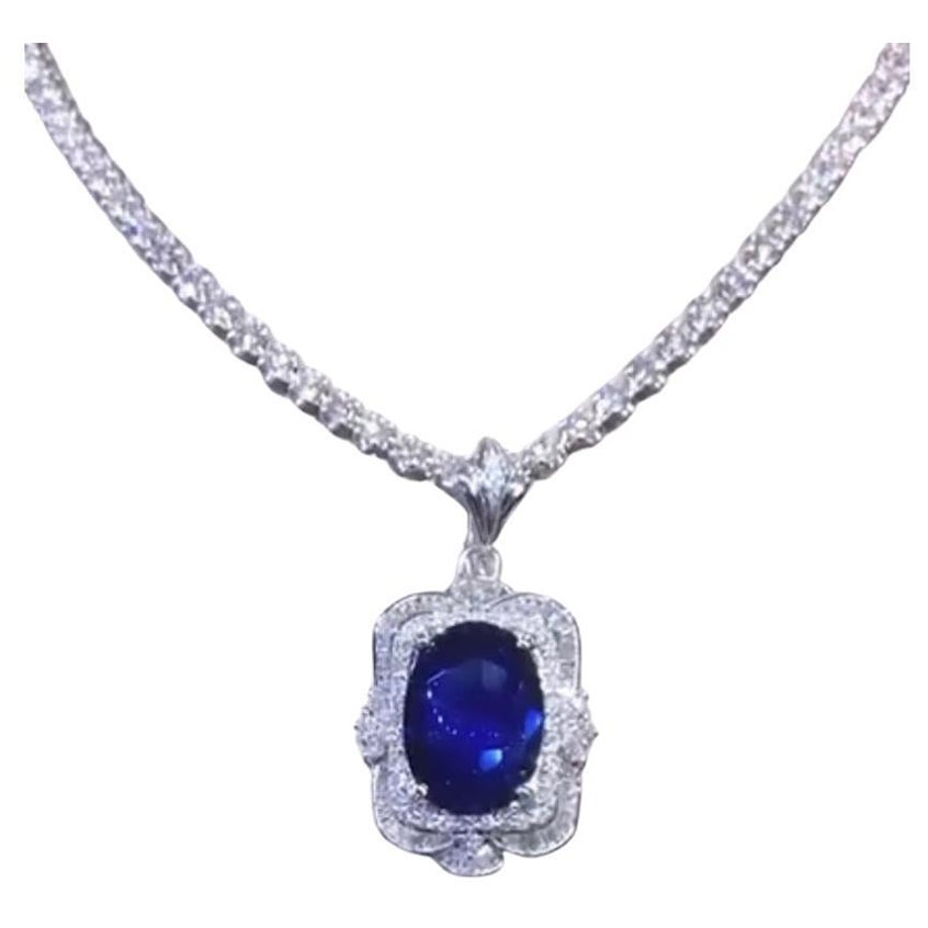 AIG Certified 14.60 Ct Siam Sapphires 2.42 Ct Diamonds 18K Gold Pendant