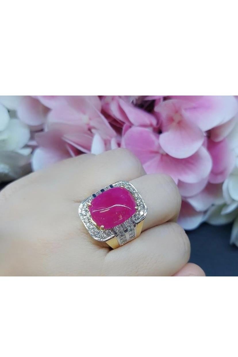 Rubis de Birmanie certifié AIG 14,70 carats  3.00 Cts Diamants Bague unisexe en or 18k en vente 5