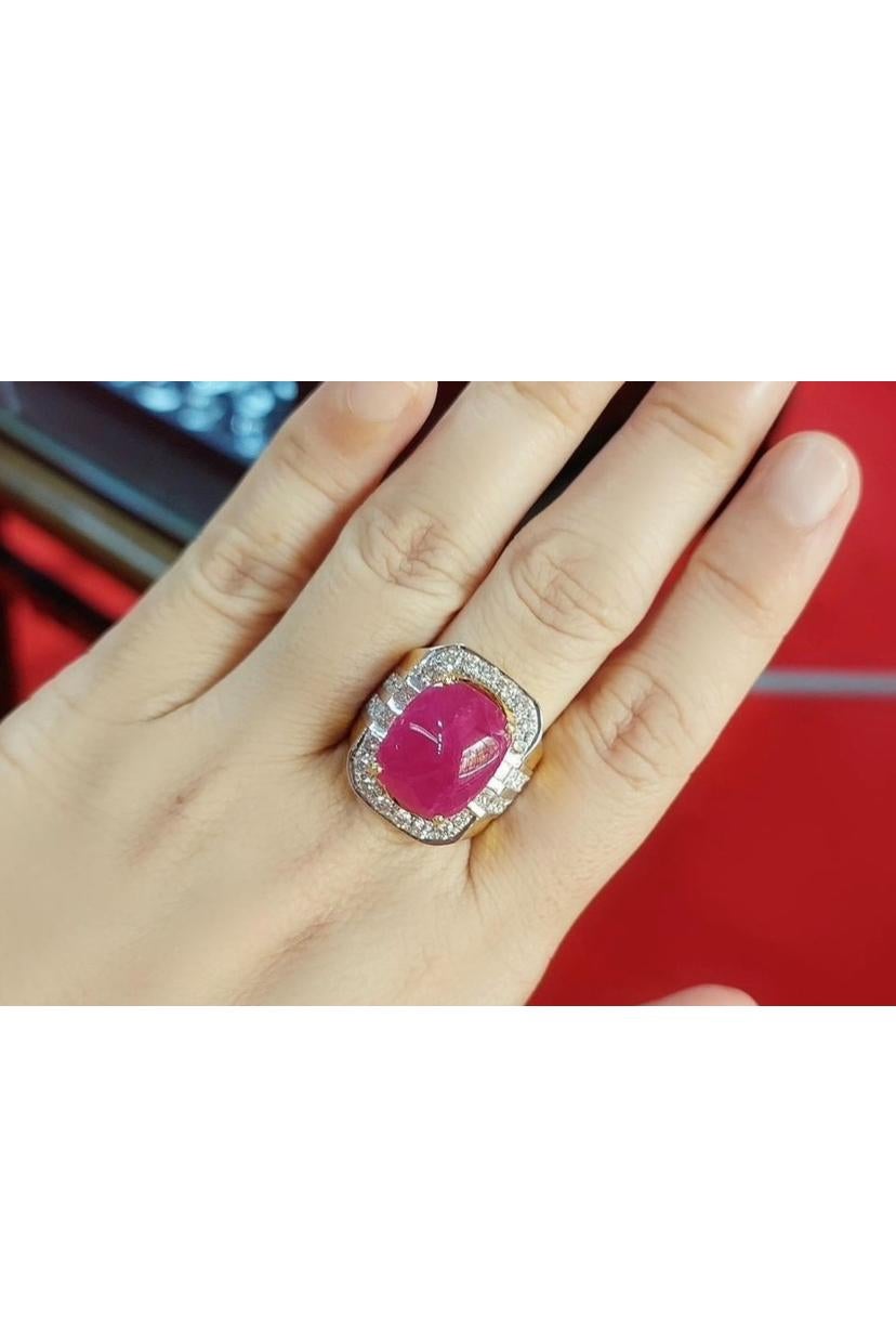 Rubis de Birmanie certifié AIG 14,70 carats  3.00 Cts Diamants Bague unisexe en or 18k en vente 6