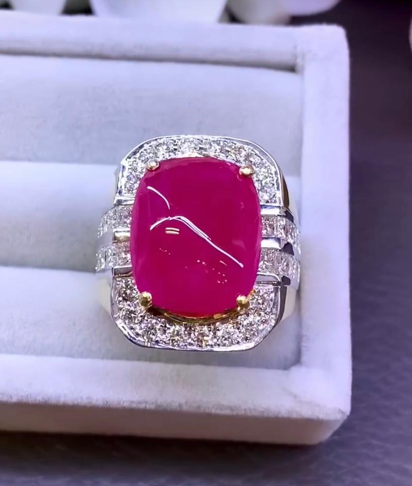 Rubis de Birmanie certifié AIG 14,70 carats  3.00 Cts Diamants Bague unisexe en or 18k Neuf - En vente à Massafra, IT