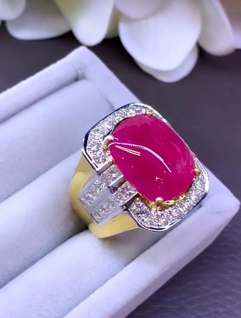 Rubis de Birmanie certifié AIG 14,70 carats  3.00 Cts Diamants Bague unisexe en or 18k Unisexe en vente