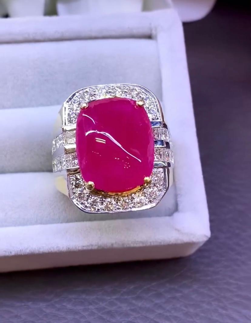 Rubis de Birmanie certifié AIG 14,70 carats  3.00 Cts Diamants Bague unisexe en or 18k en vente 3