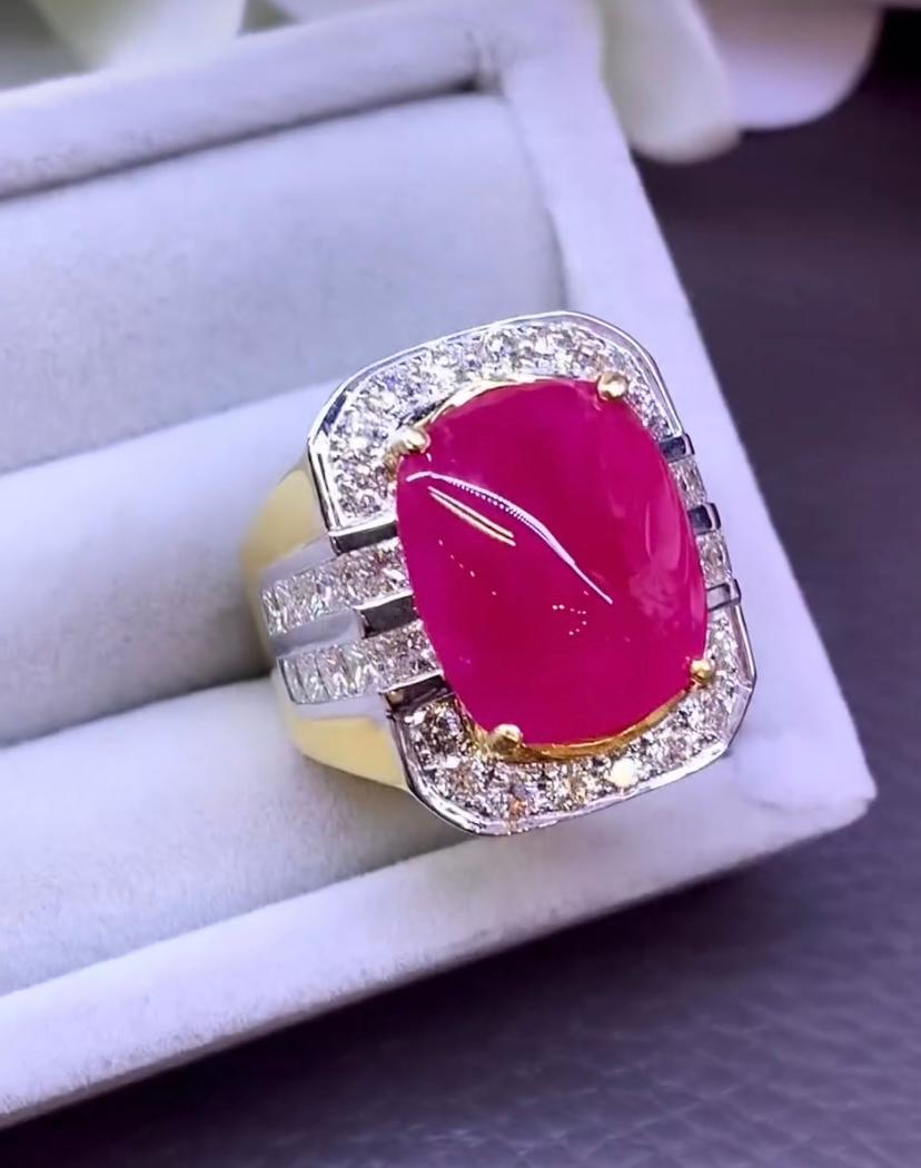 Rubis de Birmanie certifié AIG 14,70 carats  3.00 Cts Diamants Bague unisexe en or 18k en vente 4