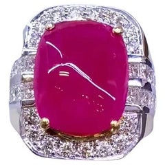 Rubis de Birmanie certifié AIG 14,70 carats  3.00 Cts Diamants Bague unisexe en or 18k