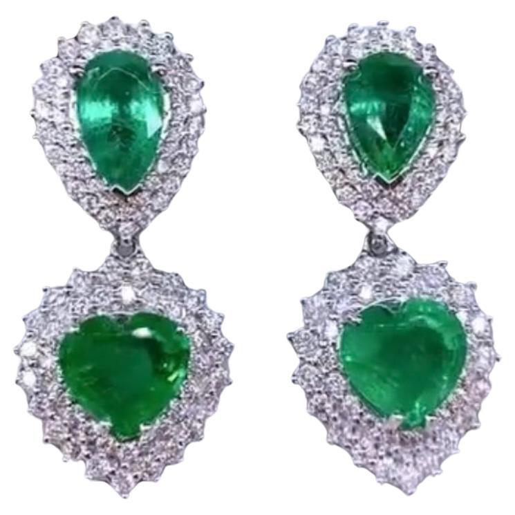 Esmeraldas de Zambia certificadas AIG de 14.90 ct  Pendientes de oro de 18 quilates con diamantes de 3,90 quilates