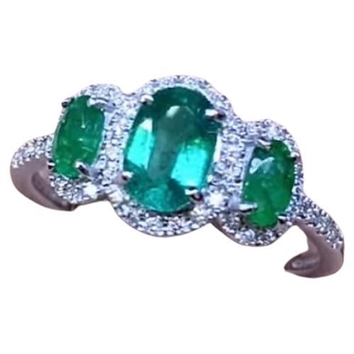AIG Certified 1.50 Carats Zambian Emeralds Diamonds 18K Gold Ring