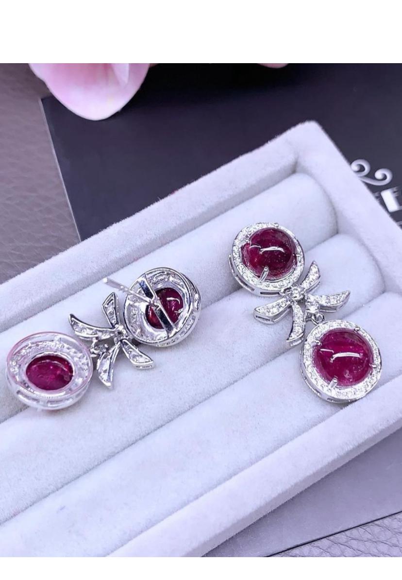 AIG Certified 15.00 Carats Rubellite Tourmalines  Diamonds 18K Gold Earrings  For Sale 3