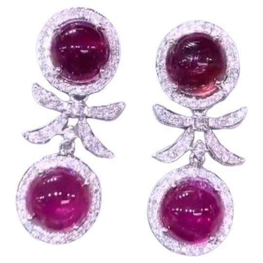 AIG Certified 15.00 Carats Rubellite Tourmalines  Diamonds 18K Gold Earrings  For Sale