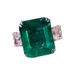 Bague certifiée AIG 15.00 Carats Zambian Emerald GIA certified 2.00 Ct Diamonds Ring