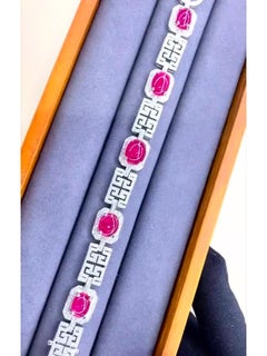 AIG Certified 15.00 Ct Burma Rubies 2.40 Ct Diamonds 18K Gold Bracelet