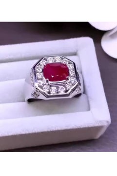 AIG Certified 1.51 Carat Burmese Ruby  1.52 Ct Diamonds 18k Gold Ring