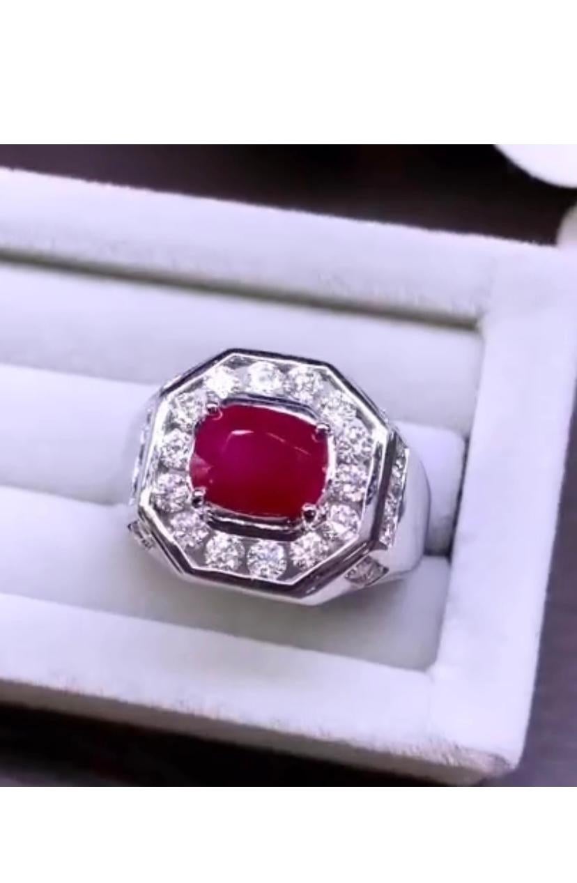 AIG Certified 1.51 Carat Burmese Ruby  1.52 Ct Diamonds 18k Gold Ring In New Condition For Sale In Massafra, IT