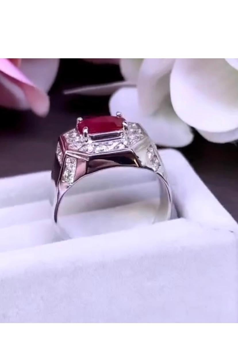 AIG Certified 1.51 Carat Burmese Ruby  1.52 Ct Diamonds 18k Gold Ring For Sale 1