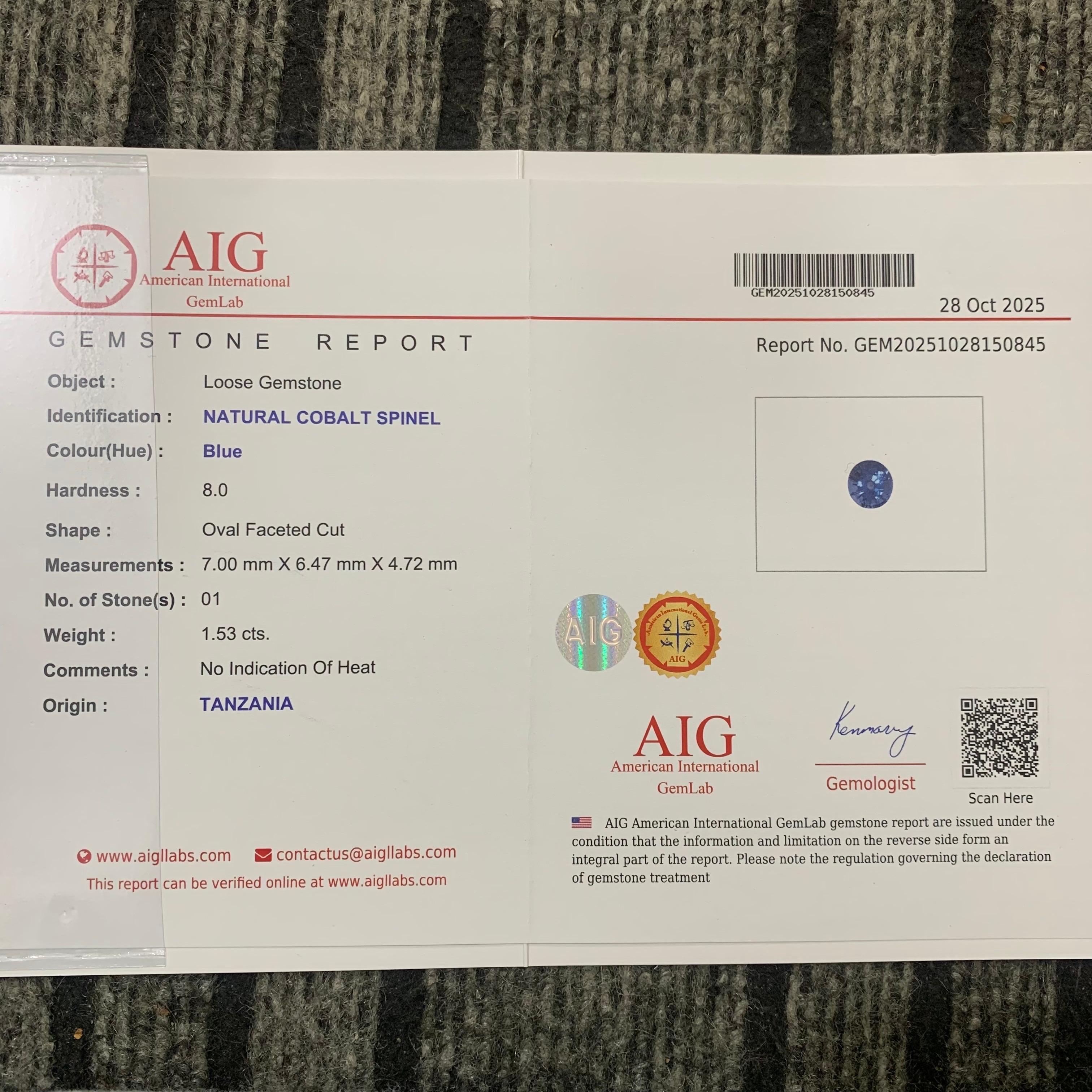 AIG zertifiziert 1,53 Karat natürlichen lose Kobalt Spinell Edelstein aus Tansania im Angebot 11