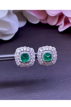 AIG Certified 1.54 Ct Zambian Emeralds 1.20 Ct Diamonds 18k Gold Earrings