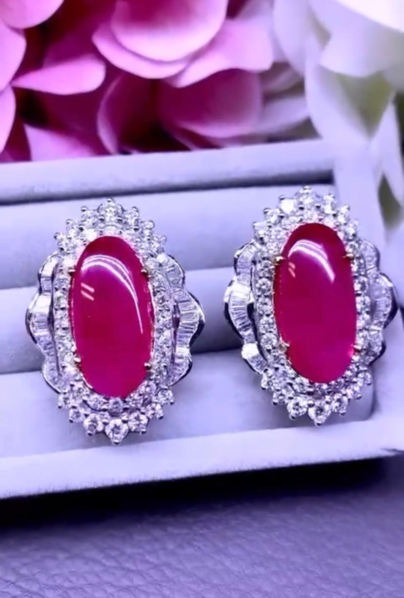 Oval Cut AIG Certified 15.51  Ct of Burma Rubies  4.90 Ct Diamonds 18k Gold Earrings  For Sale