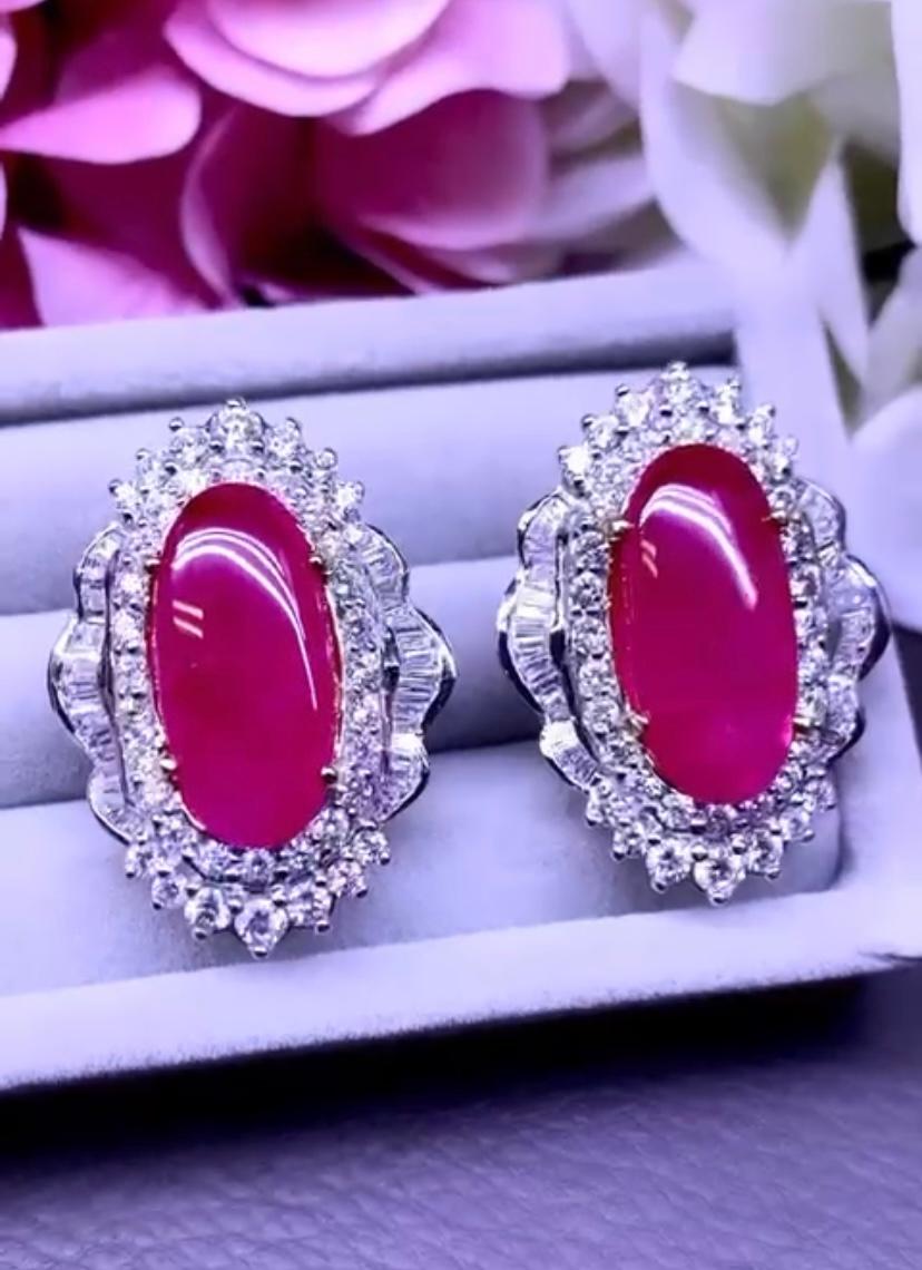 AIG Certified 15.51  Ct of Burma Rubies  4.90 Ct Diamonds 18k Gold Earrings  In New Condition For Sale In Massafra, IT