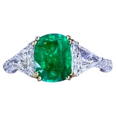Anillo de oro de 18 quilates con diamantes y esmeraldas de Zambia de 1,56 quilates con certificado AIG