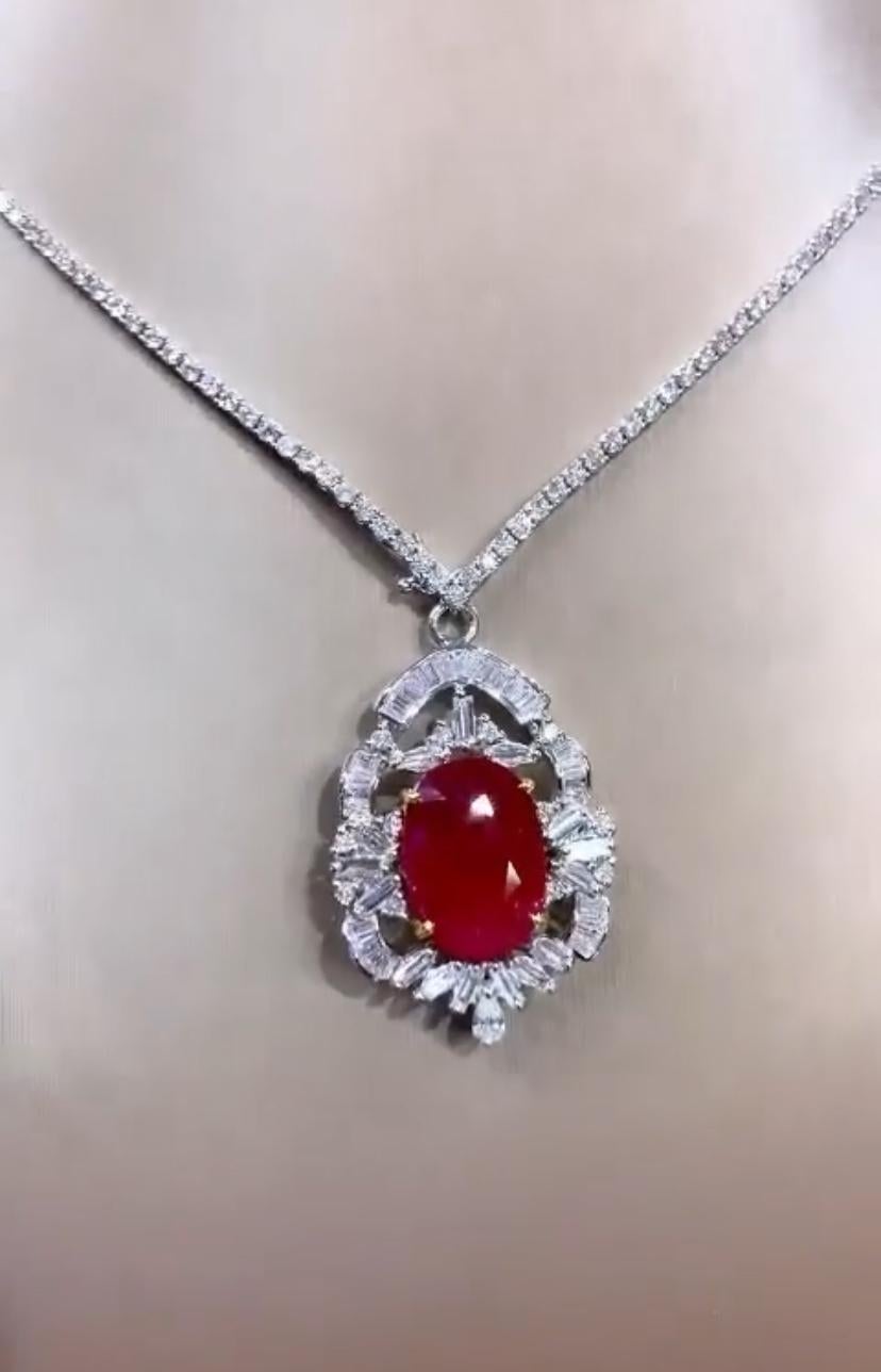 Women's AIG Certified 15.80 Carats Burma Ruby  2.80 Ct Diamonds 18K Gold Pendant  For Sale
