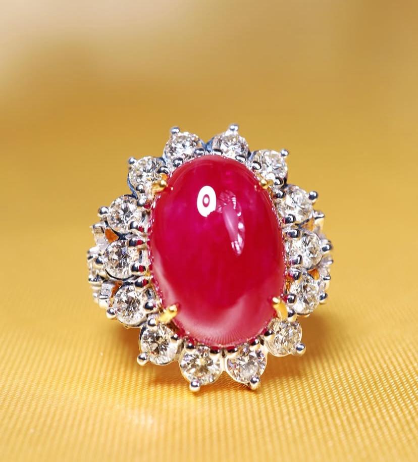 Rubíes de Birmania certificados AIG de 16,00 quilates 3,90 quilates  Anillo de oro de 18 quilates con diamantes en venta 1