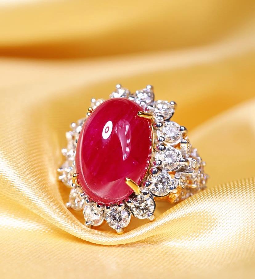 Rubíes de Birmania certificados AIG de 16,00 quilates 3,90 quilates  Anillo de oro de 18 quilates con diamantes en venta 2