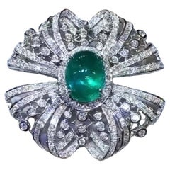 AIG Certified 16.00 Ct Zambian Emerald  7.40 Ct Diamonds 18K Gold Brooch\Pendant
