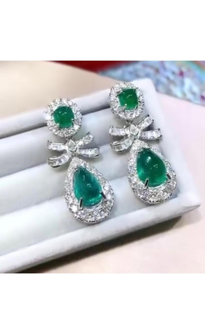 Mixed Cut AIG Certified 16.00 Ct Zambian Emeralds 5.60  Ct Diamonds 18k Gold Earrings For Sale