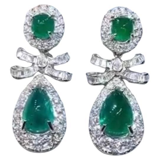 Esmeraldas de Zambia certificadas AIG de 16,00 ct 5.60  Ct Diamantes Pendientes Oro 18k