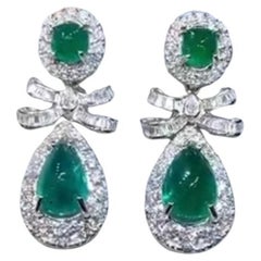 Esmeraldas de Zambia certificadas AIG de 16,00 ct 5.60  Ct Diamantes Pendientes Oro 18k