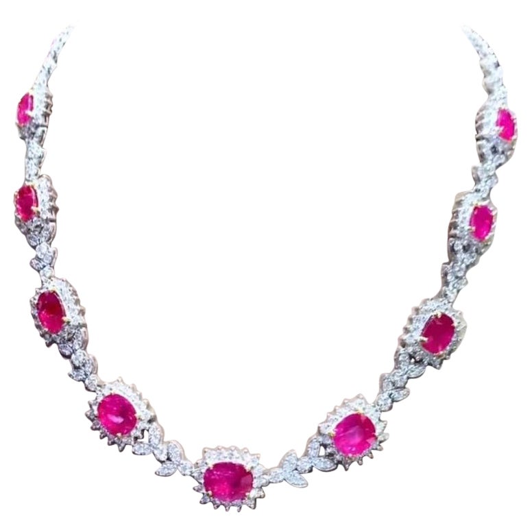 AIG Certified 16.23 Carats Burma Rubies  6.45 Carats Diamonds 18K Gold Necklace