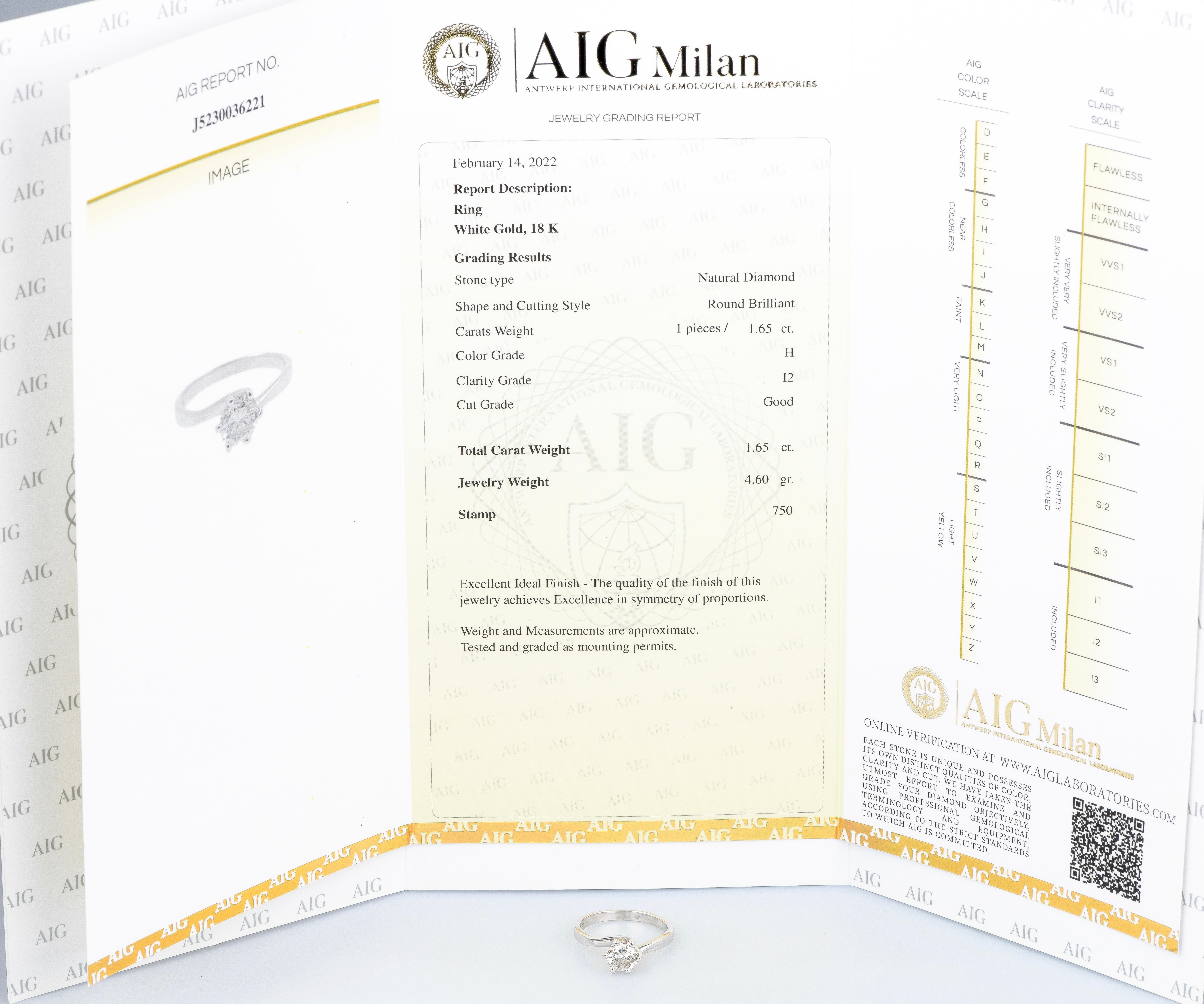 AIG certified 1.65 carat round brillant cut diamond ring  For Sale 12