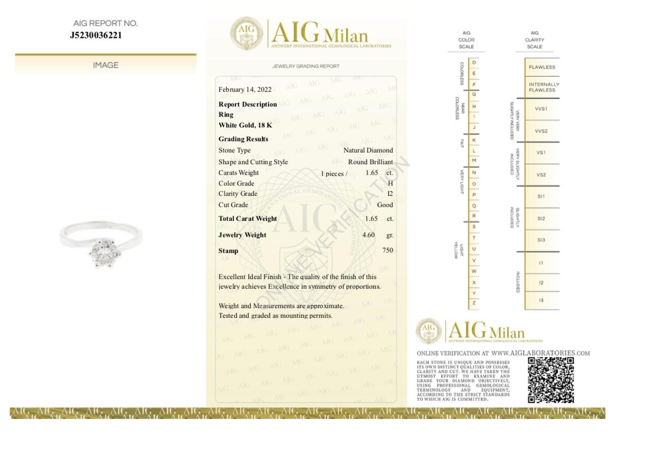 AIG certified 1.65 carat round brillant cut diamond ring  In New Condition For Sale In Monte-Carlo, MC
