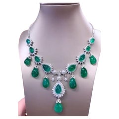 18K Gold Multi-Strand Necklace with 165ct Emeralds & Diamonds