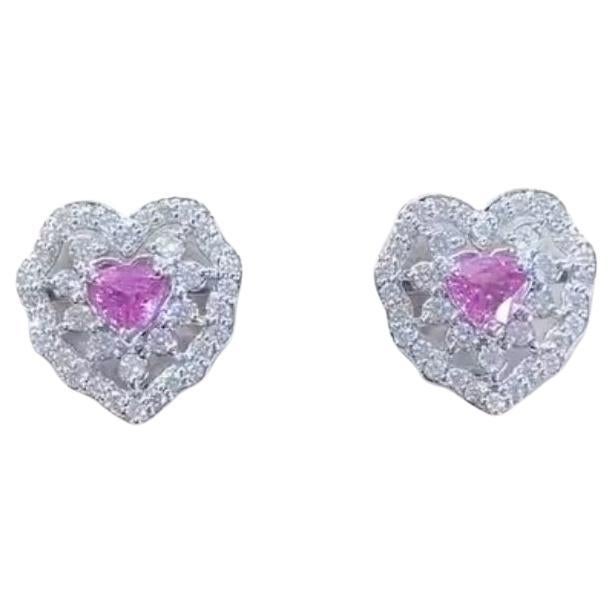 AIG Certified 1.66  Ct Ceylon Pink Sapphires 1.30 Ct Diamonds 18K Gold Earrings For Sale