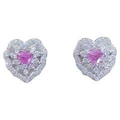 AIG Certified 1.66  Ct Ceylon Pink Sapphires 1.30 Ct Diamonds 18K Gold Earrings