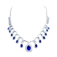 AIG Certified 16.84 Ct Ceylon Vivid Royal Blue Sapphires Diamonds Necklace