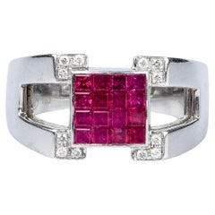 AIG certified 1.70 carat princess cut ruby - 0.06 carat round brillant diamonds