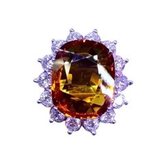 AIG-zertifizierter 17,08 Karat orangefarbener Saphir Diamanten 2,78 Karat 18K Gold Ring