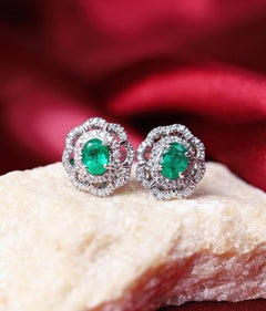 AIG Certified 1.75 Carats Zambian Emerald Diamonds 18K Gold Earrings