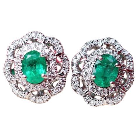 AIG Certified 1.75 Carats Zambian Emerald Diamonds 18K Gold Earrings