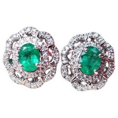 AIG Certified 1.75 Carats Zambian Emerald Diamonds 18K Gold Earrings