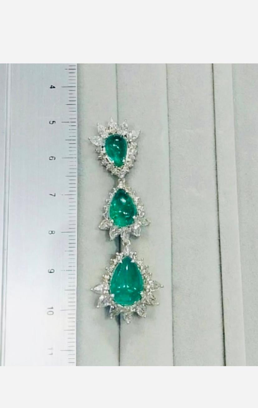 Women's or Men's AIG Certified 17.50 Carats Zambian Emeralds  6.16 Ct Diamonds 18K Gold Earrings  For Sale