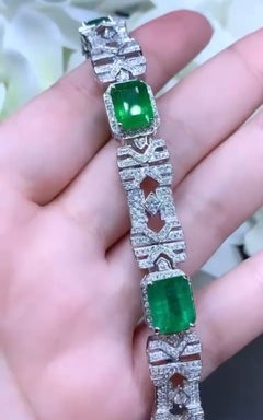 Smeraldi dello Zambia certificati AIG da 17.64 carati  Bracciale in oro 18 carati con 3,57 carati di diamanti
