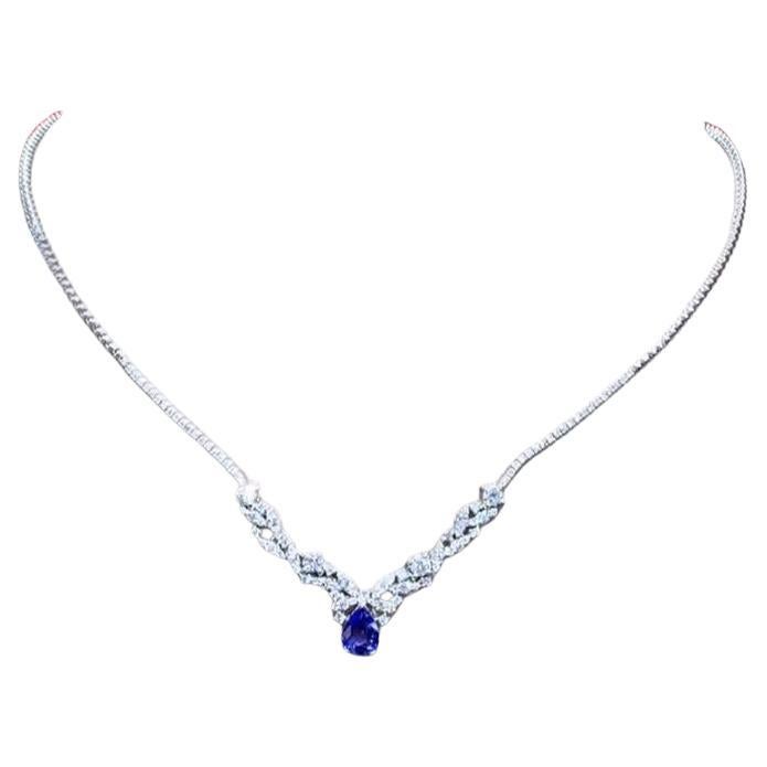 AIG Certified 1.80 Carat Ceylon Sapphire 1.65 Ct Diamonds 18K Gold Necklace